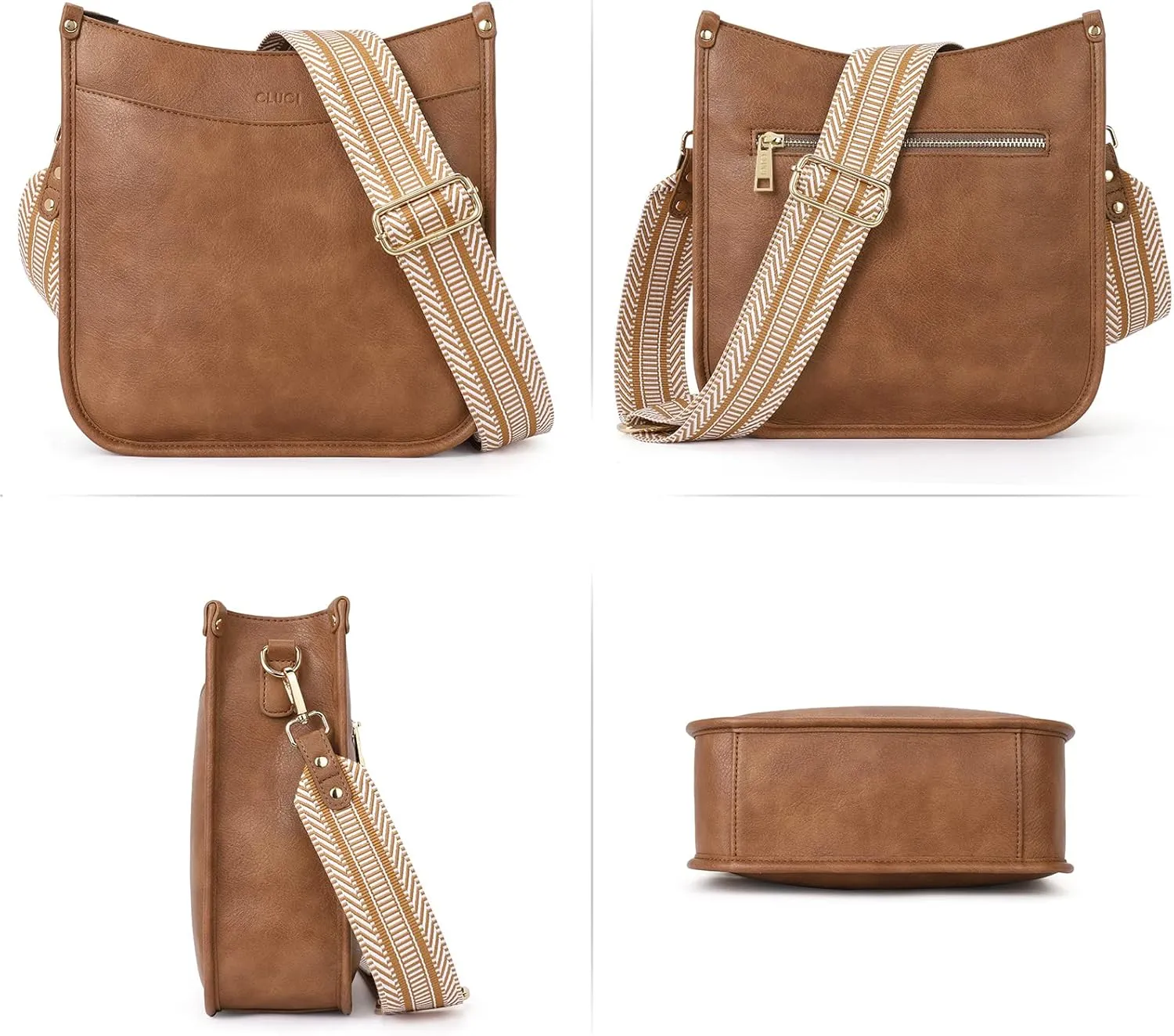 CLUCI Purses for Women, Vegen Leather Crossbody Bags for Woman Trendy, 2PCS Hobo Handbag with 2 Adjustable Guitar Strap