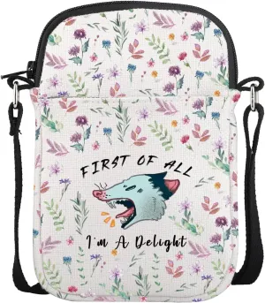 CMNIM Funny Angry Possum Mini Crossbody Bag First of All I'm A Delight Shoulder Opossum Lover Gifts Sarcastic Animal Purse