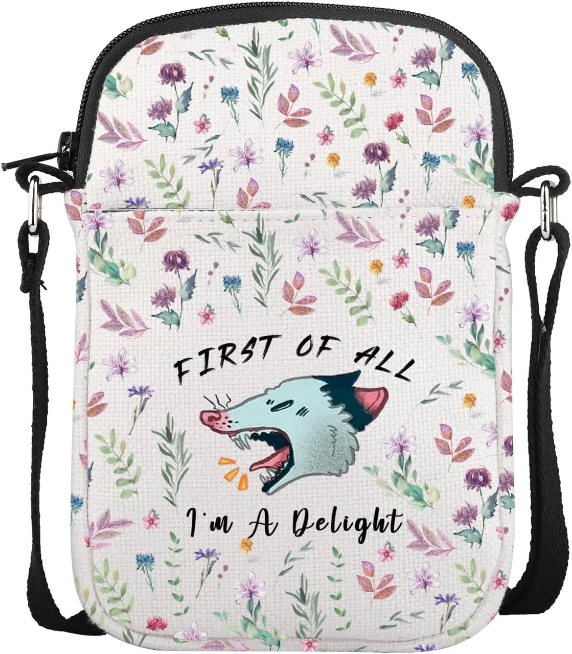 CMNIM Funny Angry Possum Mini Crossbody Bag First of All I'm A Delight Shoulder Opossum Lover Gifts Sarcastic Animal Purse