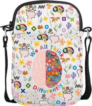 CMNIM Neurodiversity Brain Gifts We All Thinking Differently Crossbody Purse for Autism Therapists Counselor SLP CBT Merch