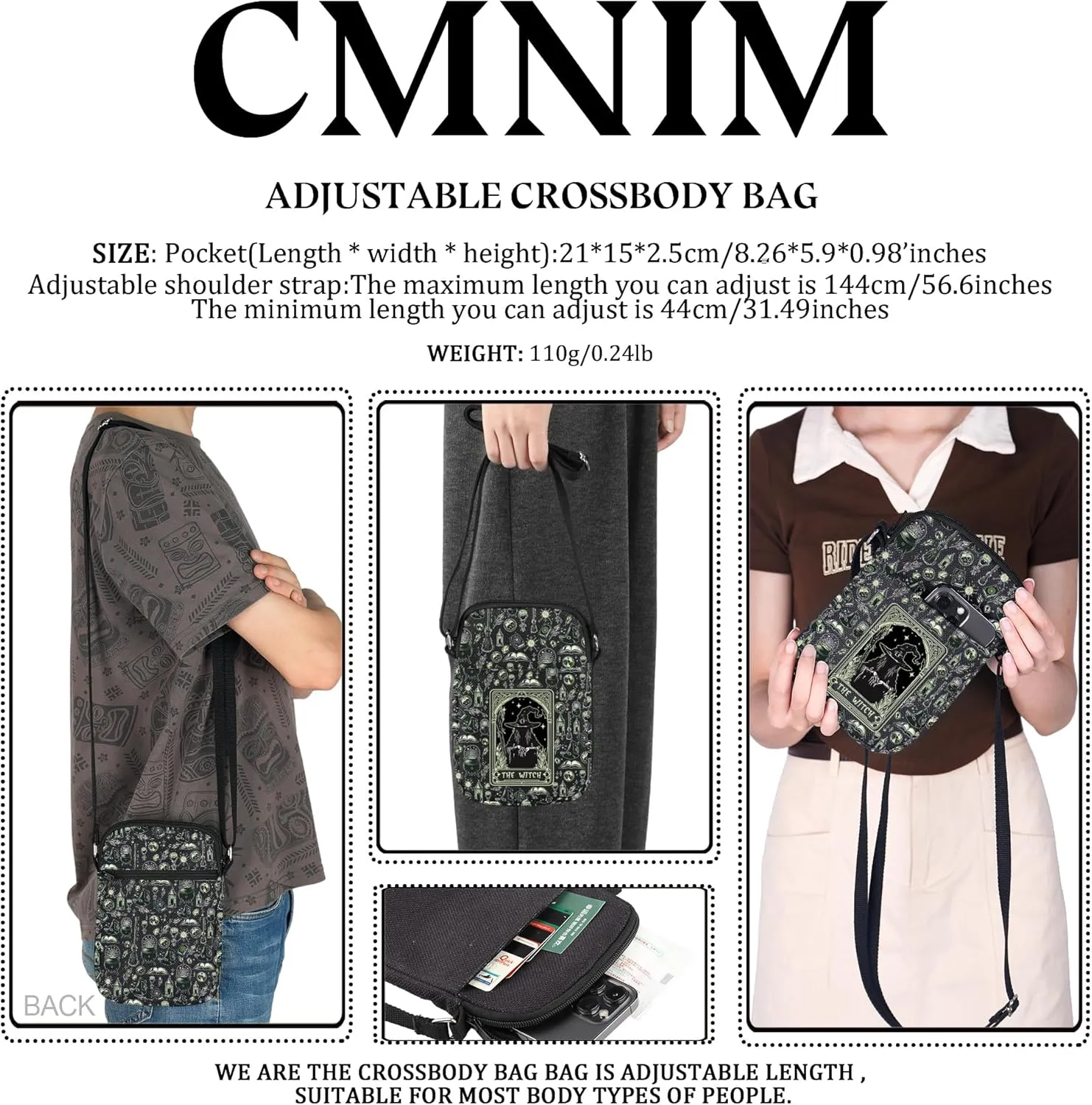 CMNIM Witch Gift Ideas Witchy Mini Crossbody Bag Witch Theme Gifts Witchcraft Gifts Wiccans Inspired Cell Phone Wallet