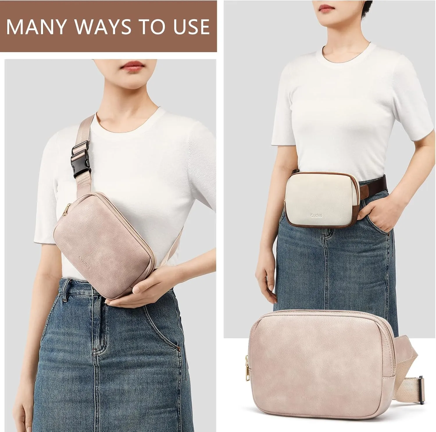 Cnoles Belt Bag for Women Fashion Waist Bag Vegan Leather Fanny Pack Crossbody Bags for Women With Adjustable Straps Brown