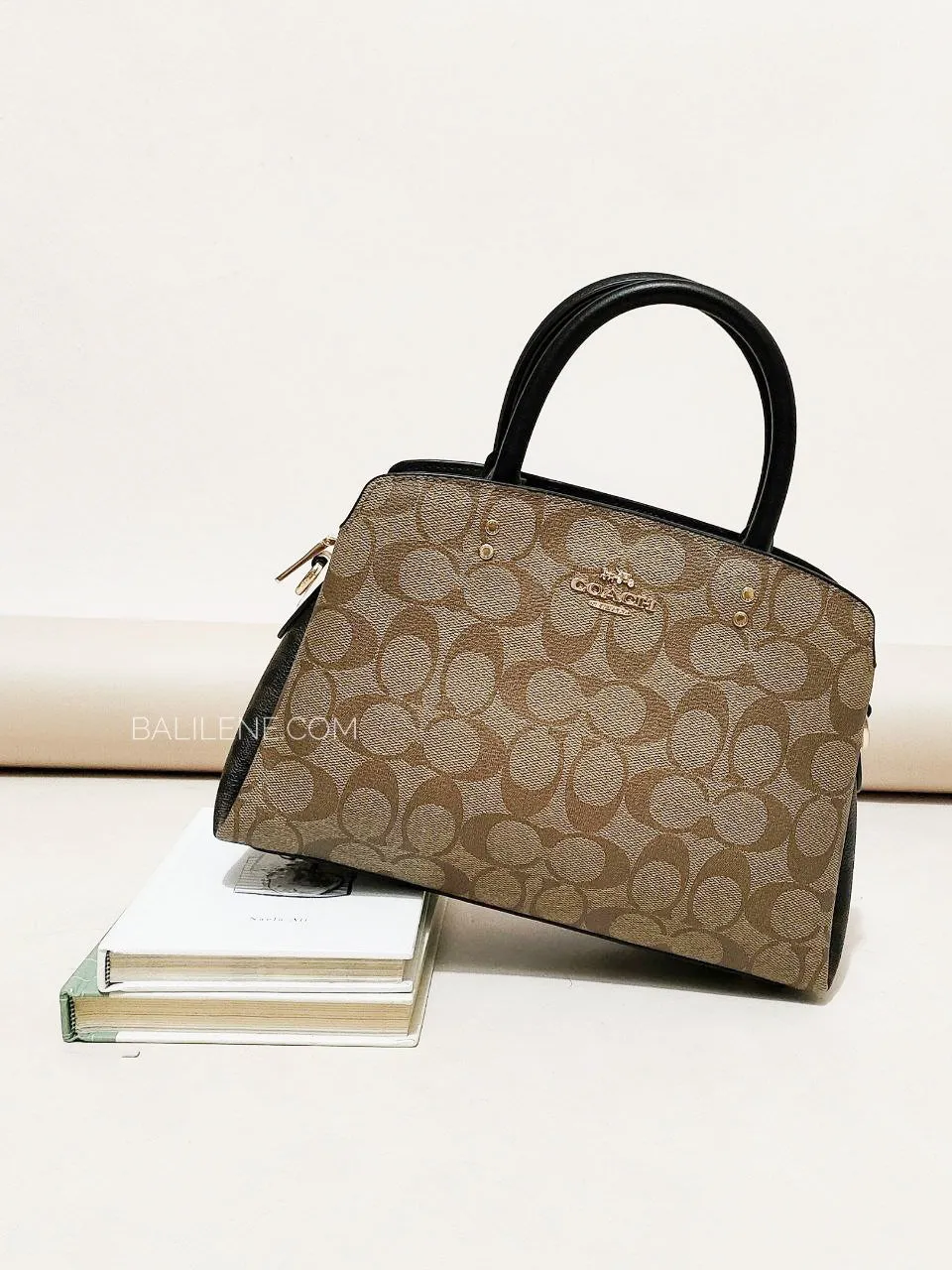 Coach Mini Lillie Carryall In Blocked Signature Canvas Khaki Brown Multi