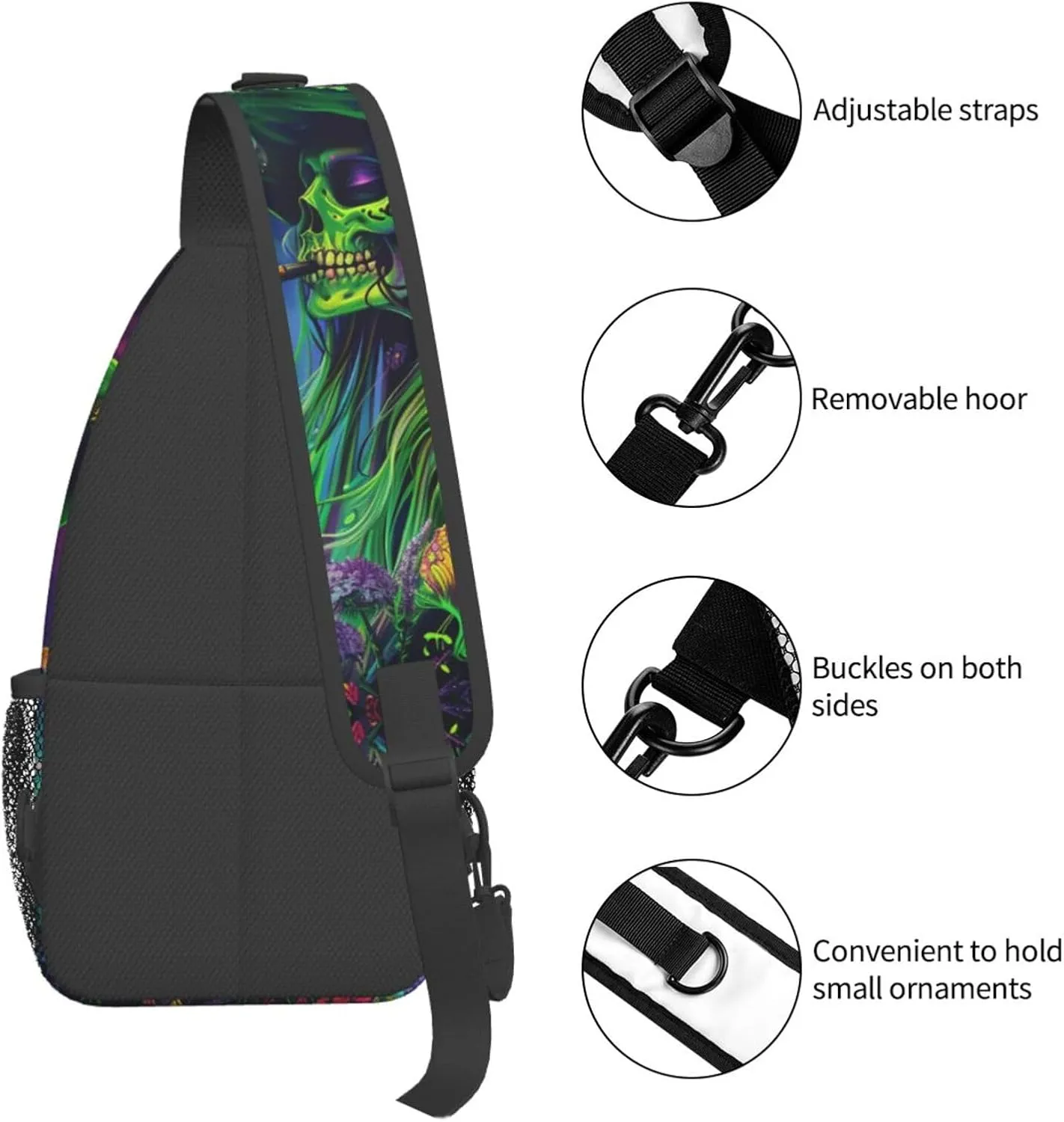 Colorful Skeleton Witch Outdoor Crossbody Shoulder Bag For Unisex Young Adult Hiking Bicycling