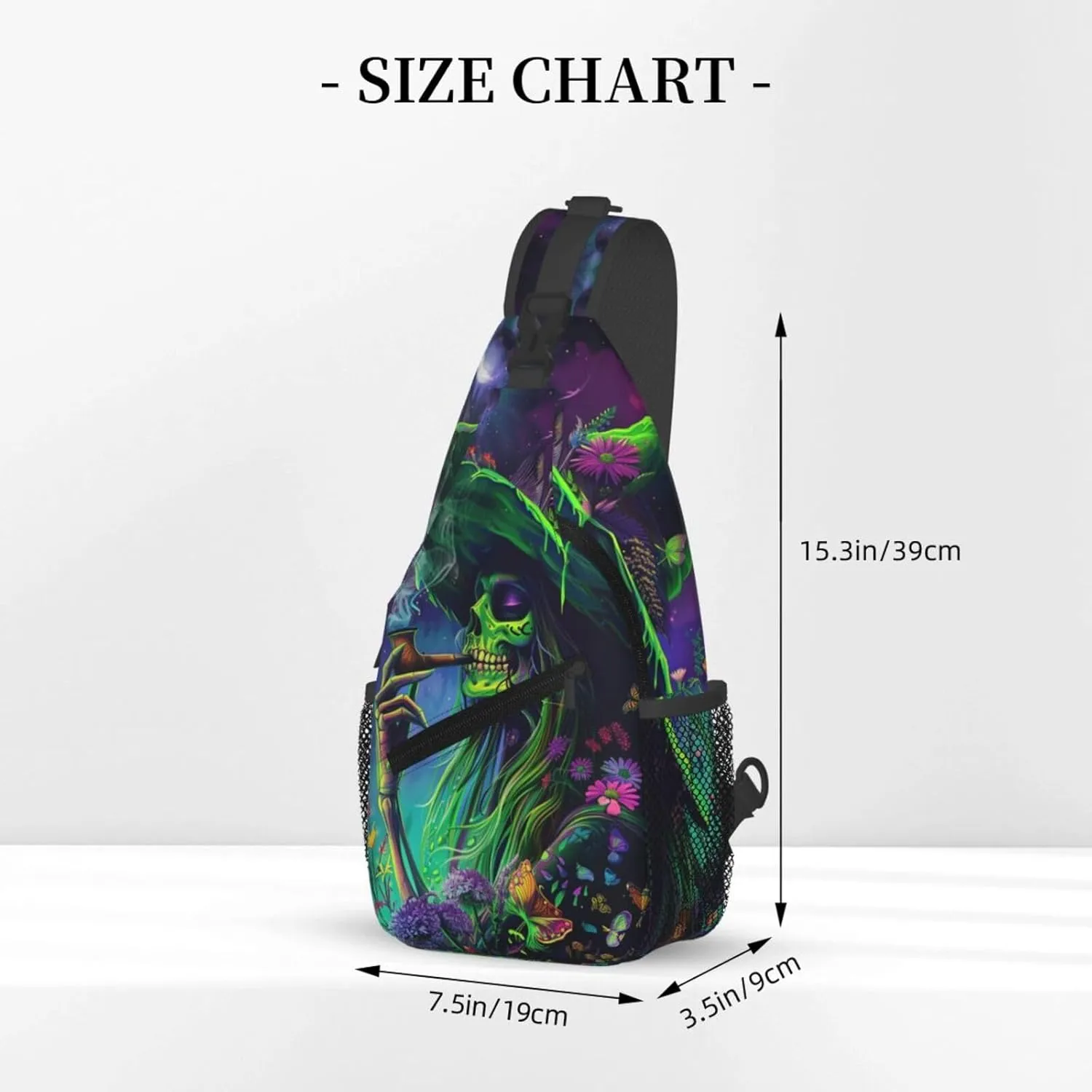 Colorful Skeleton Witch Outdoor Crossbody Shoulder Bag For Unisex Young Adult Hiking Bicycling