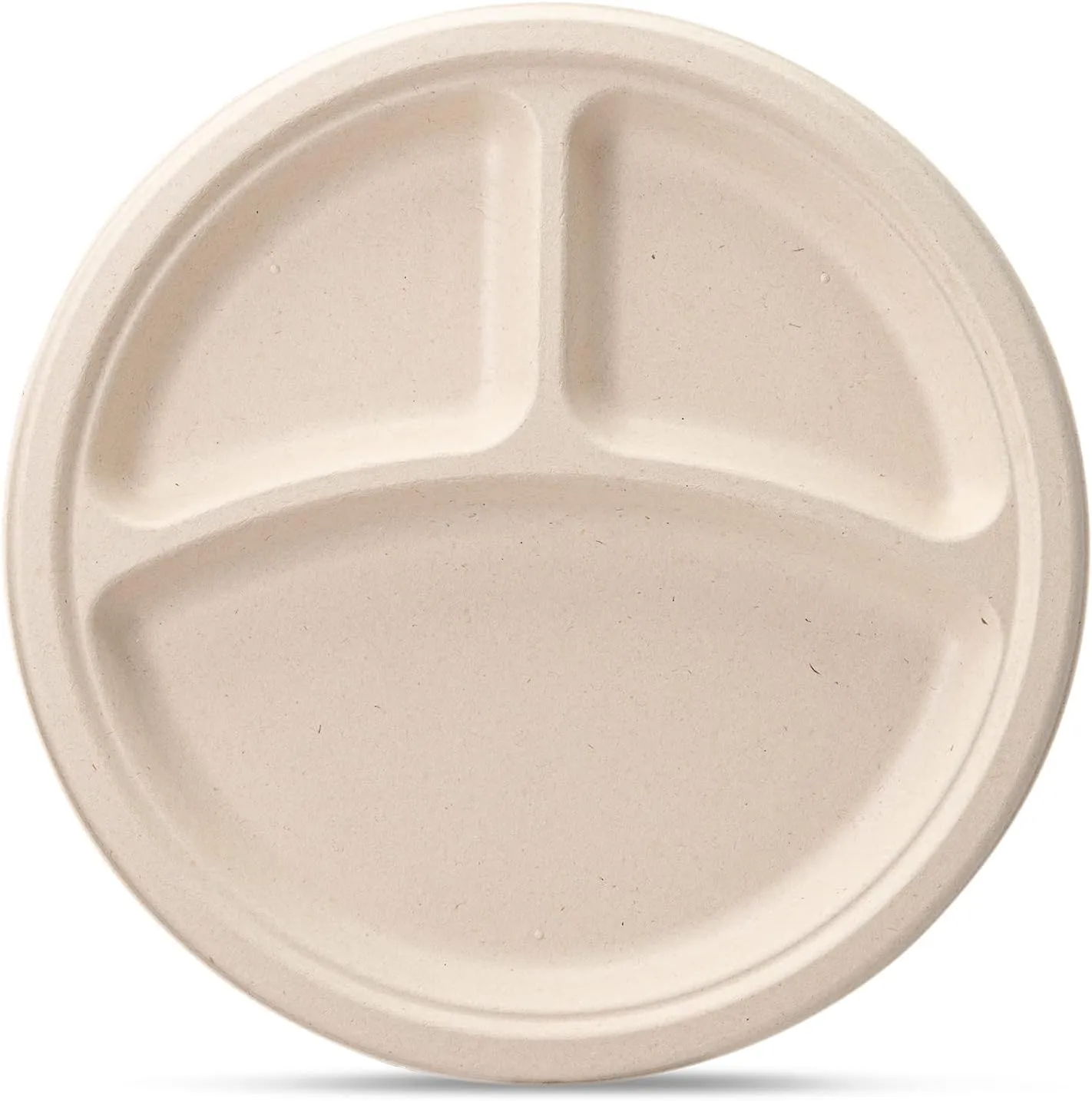 Comfy Package [Case of 500 10 Inch Heavy-Duty 100% Compostable Plates, 3 Compartment Eco-Friendly, Disposable Sugarcane Paper Plates - Brown Unbleached