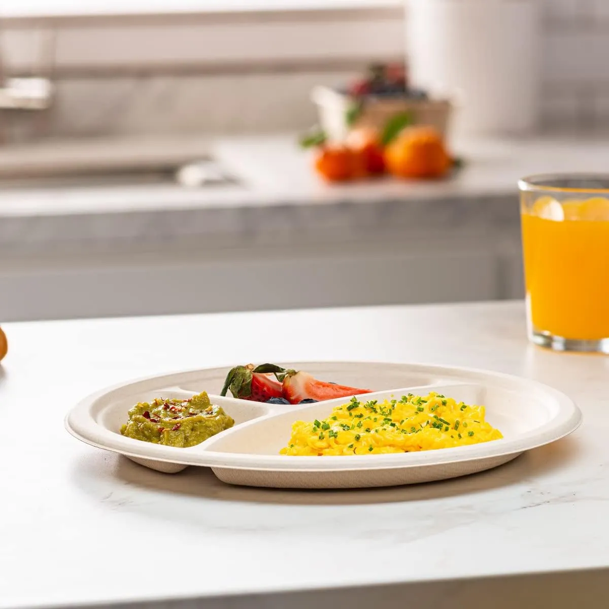 Comfy Package [Case of 500 10 Inch Heavy-Duty 100% Compostable Plates, 3 Compartment Eco-Friendly, Disposable Sugarcane Paper Plates - Brown Unbleached