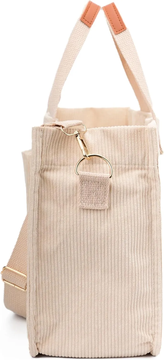 Corduroy Crossbody Bag for Women Tote Bag with Pockets Square Shoulder Bag Everyday Handbags for Work Travel