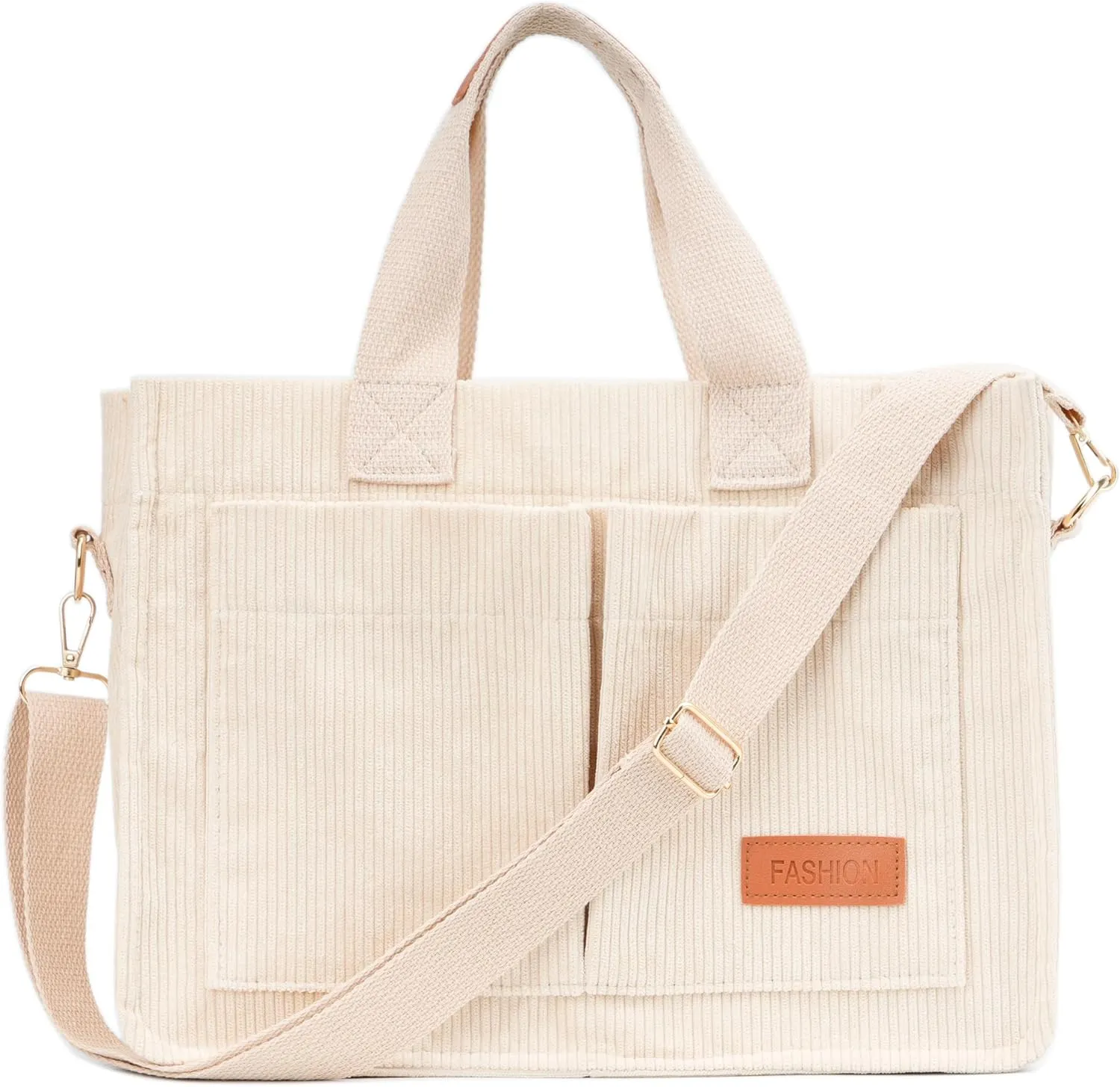 Corduroy Crossbody Bag for Women Tote Bag with Pockets Square Shoulder Bag Everyday Handbags for Work Travel