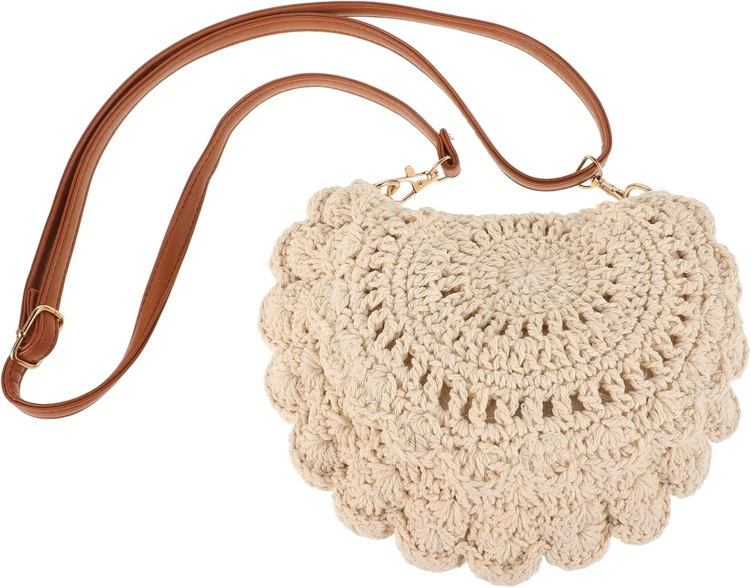 Cotton Woven Bag Women's Handmade Shoulder Bag Crossbody Purse for Women Hollow Pattern Multi-use Holiday