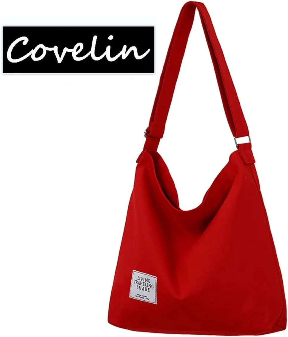 Covelin Women's Retro Large Size Canvas Shoulder Bag Hobo Crossbody Handbag Casual Tote