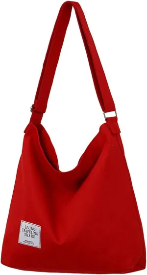 Covelin Women's Retro Large Size Canvas Shoulder Bag Hobo Crossbody Handbag Casual Tote