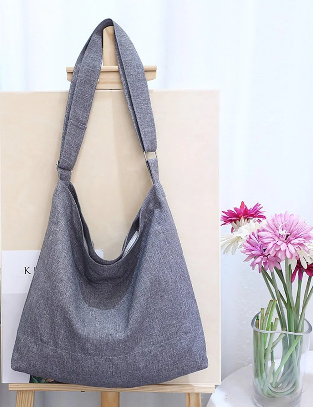 Covelin Women's Retro Large Size Canvas Shoulder Bag Hobo Crossbody Handbag Casual Tote