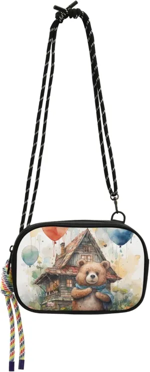 Crossbody Bag Bear in Front Of House and Balloon Phone Purse Small Handbag