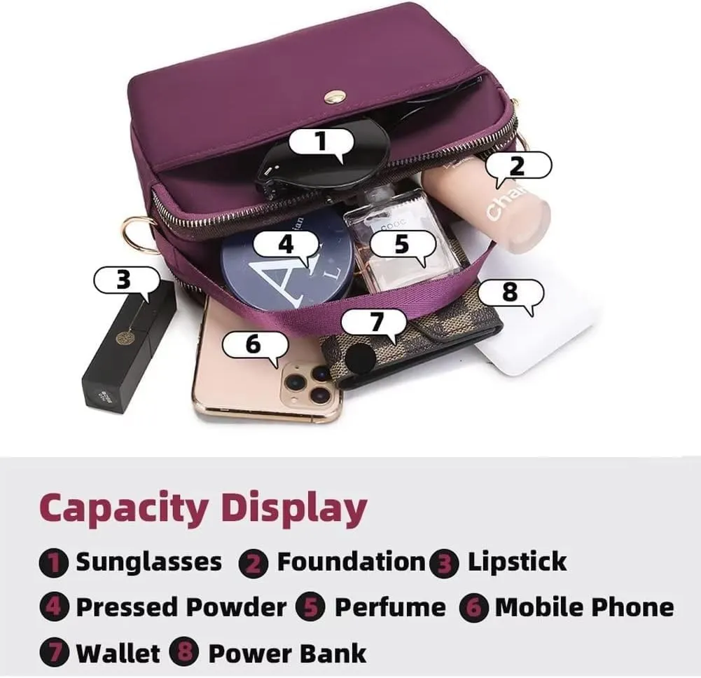 Crossbody Bag for Women Nylon Waterproof Shoulder Purse Small Travel Messenger Satchel Ladies Lightweight Handbag