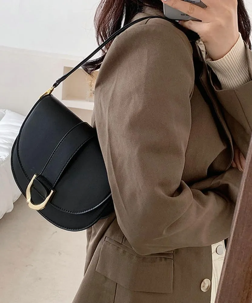 Crossbody Bag for Women Small Saddle Purse Vegan Leather Shoulder Bag Underarm Bag Retro Satchel Simple Handbag