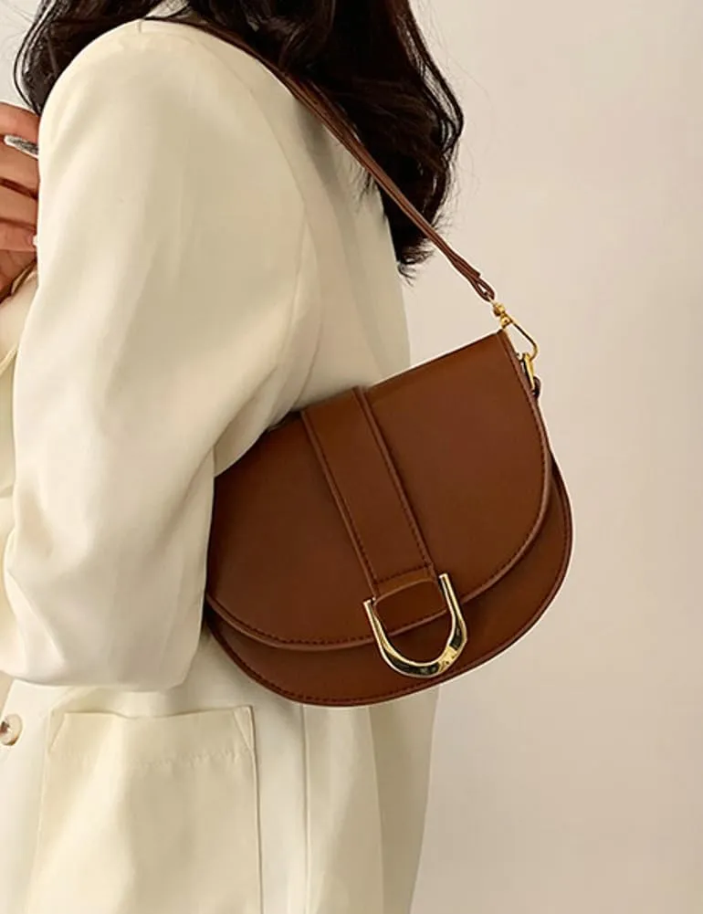 Crossbody Bag for Women Small Saddle Purse Vegan Leather Shoulder Bag Underarm Bag Retro Satchel Simple Handbag