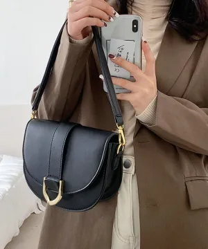 Crossbody Bag for Women Small Saddle Purse Vegan Leather Shoulder Bag Underarm Bag Retro Satchel Simple Handbag