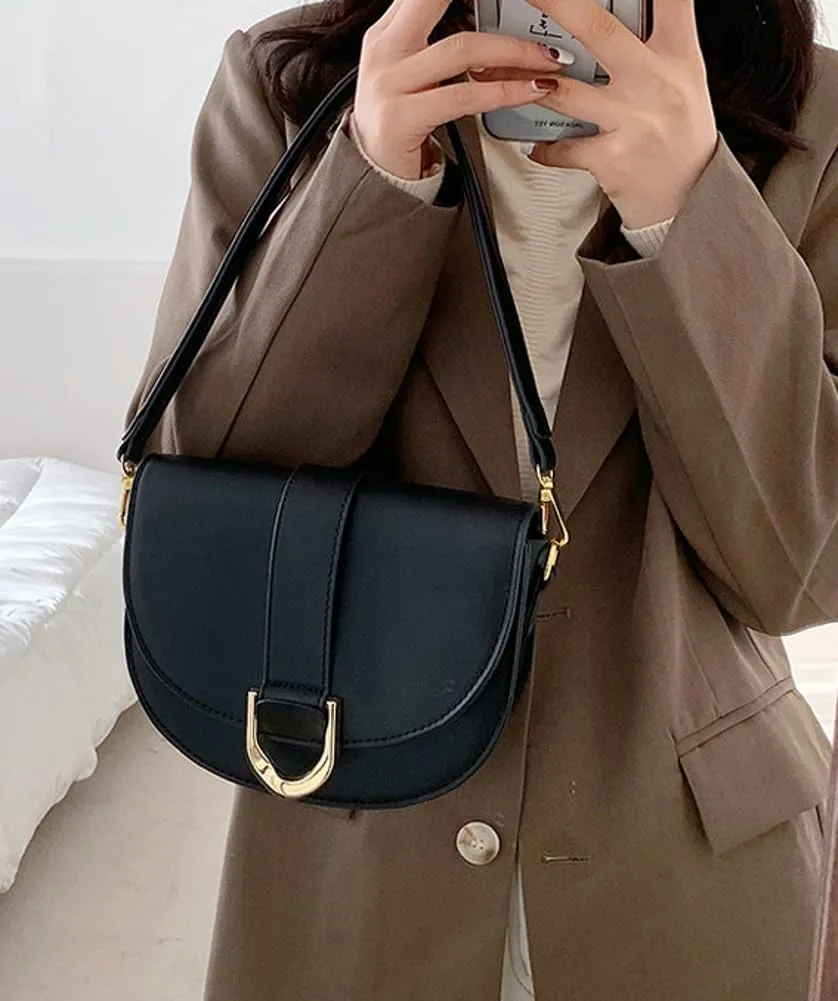 Crossbody Bag for Women Small Saddle Purse Vegan Leather Shoulder Bag Underarm Bag Retro Satchel Simple Handbag
