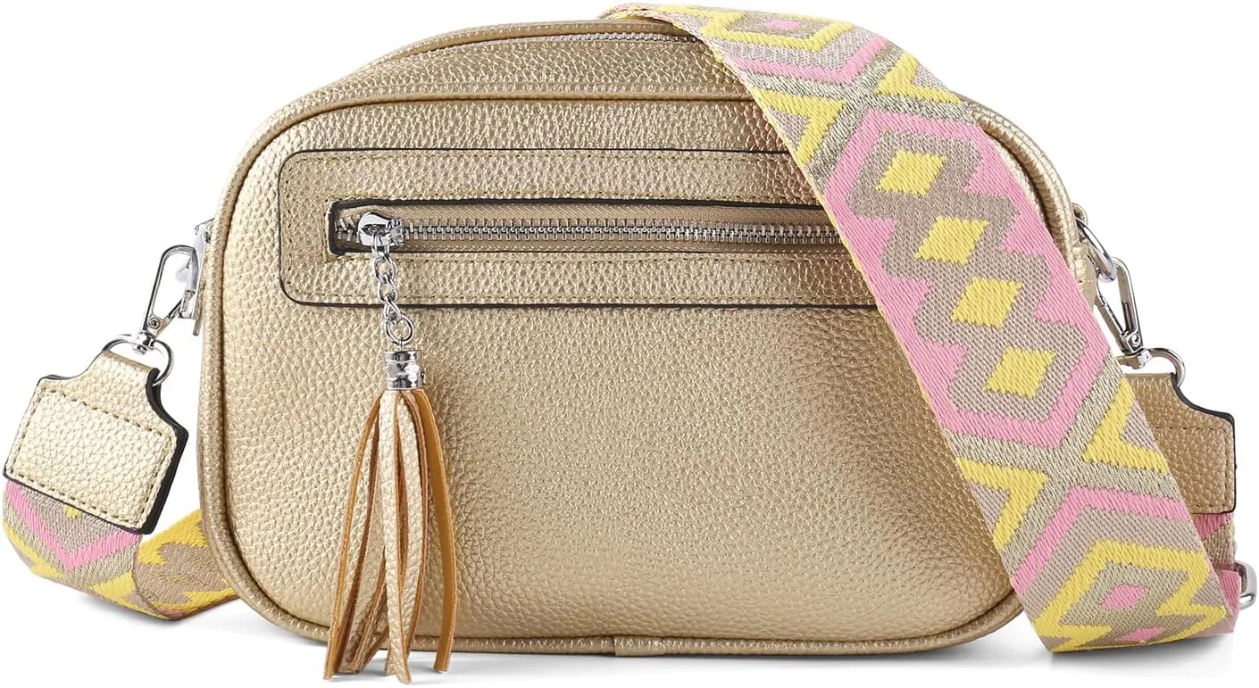 Crossbody Bag for Women Trendy Purse Small Shoulder Handbags with Wide Strap With Multi-compartment double zipper