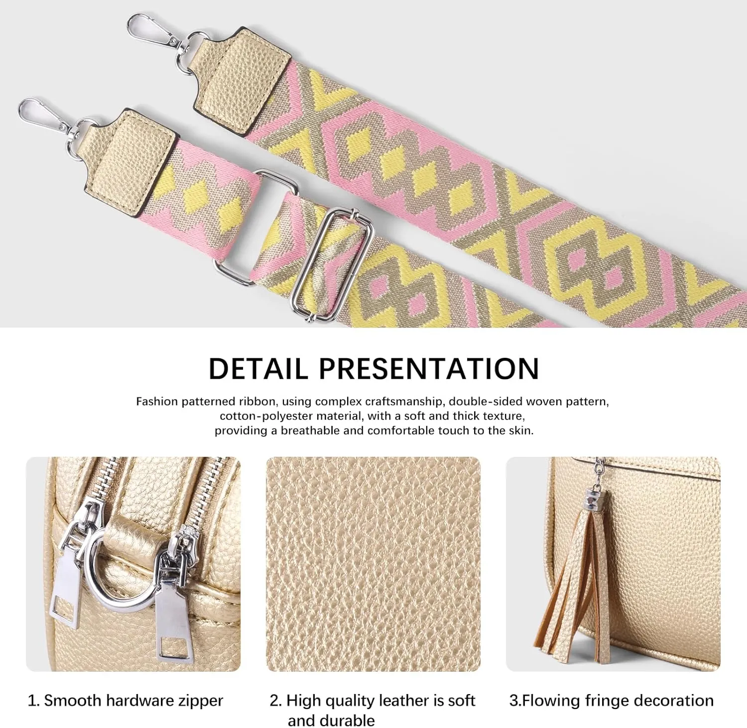 Crossbody Bag for Women Trendy Purse Small Shoulder Handbags with Wide Strap With Multi-compartment double zipper
