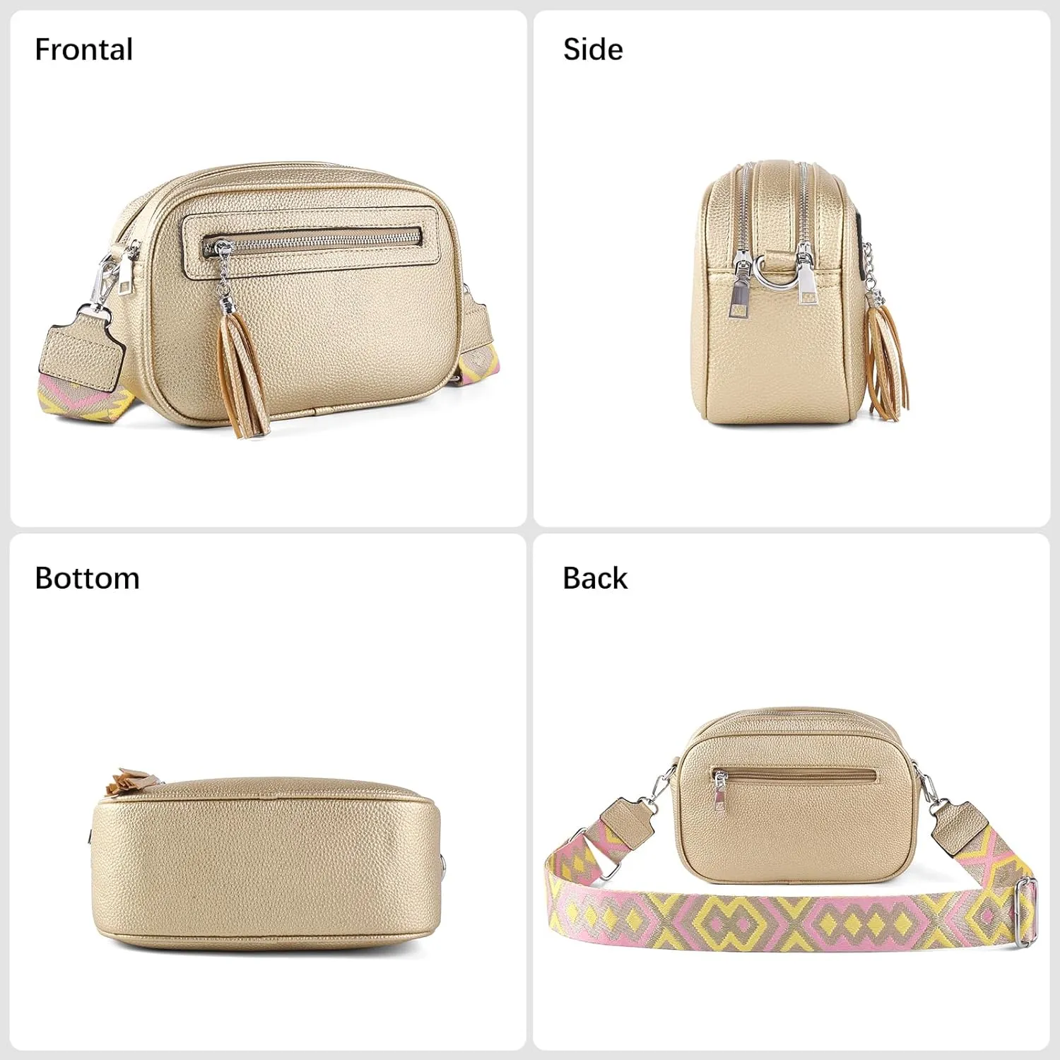 Crossbody Bag for Women Trendy Purse Small Shoulder Handbags with Wide Strap With Multi-compartment double zipper