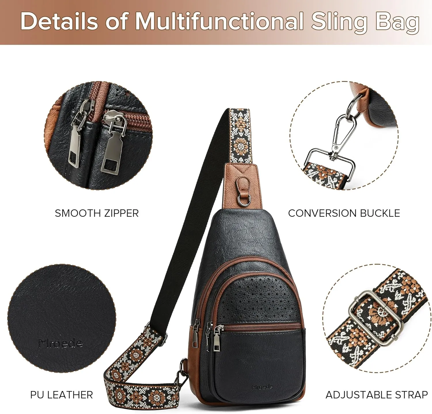 Crossbody Bags for Women 4-Pockets Sling Bag Fanny Pack Chest Purse Backpack Casual Daypacks Travel Shopping