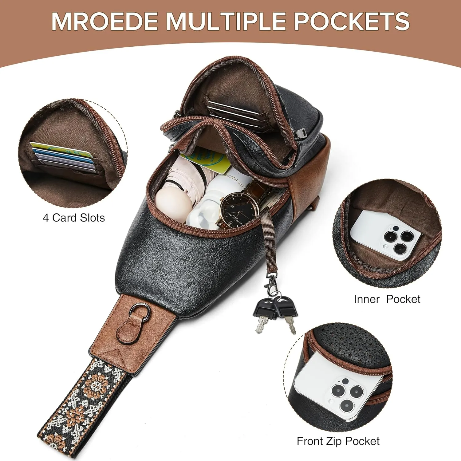 Crossbody Bags for Women 4-Pockets Sling Bag Fanny Pack Chest Purse Backpack Casual Daypacks Travel Shopping