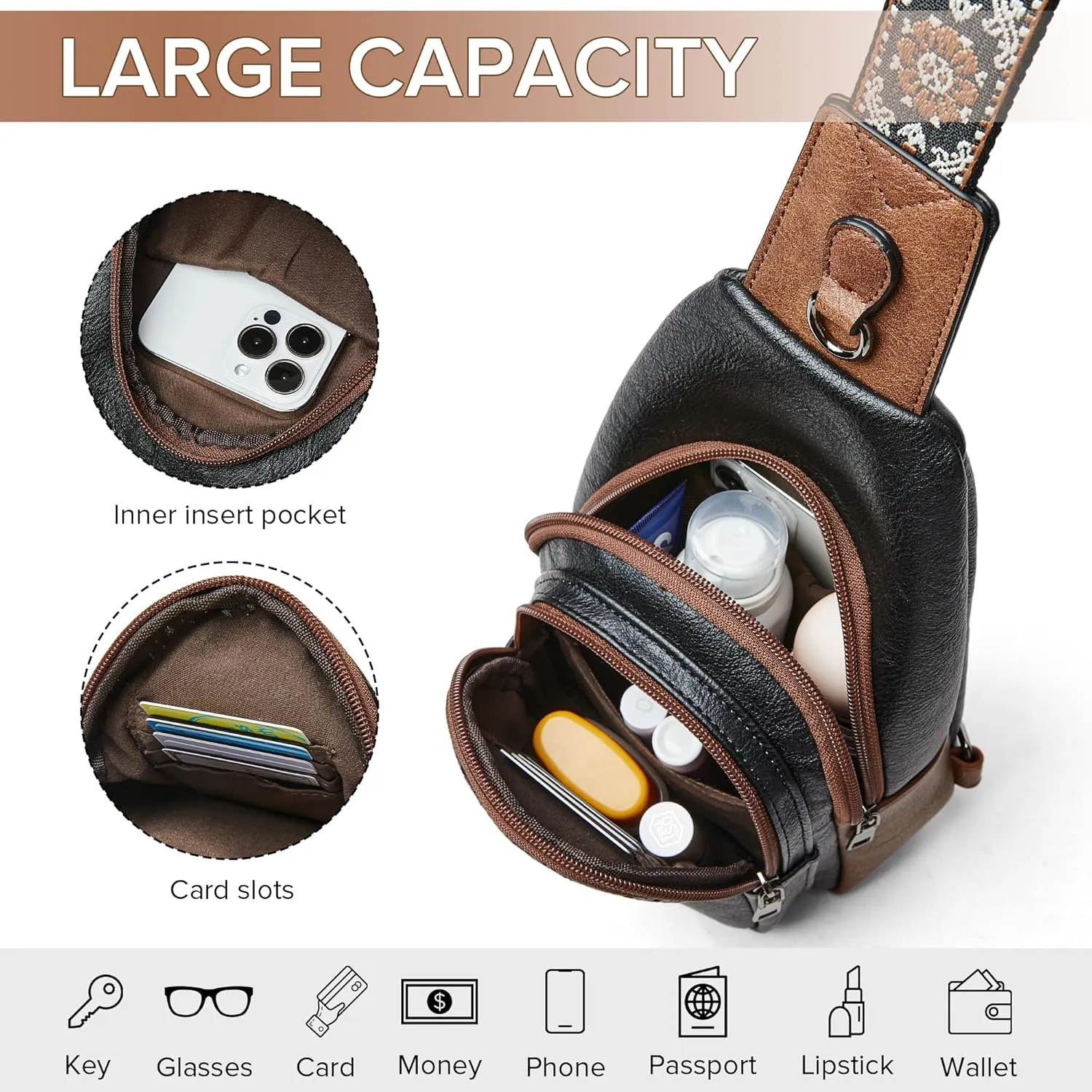 Crossbody Bags for Women 4-Pockets Sling Bag Fanny Pack Chest Purse Backpack Casual Daypacks Travel Shopping