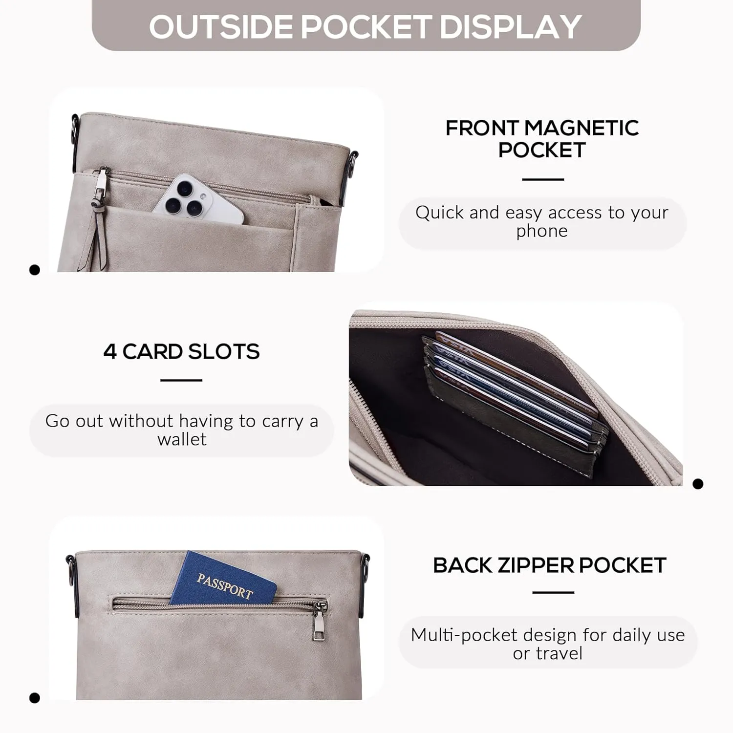 Crossbody Bags For Women Medium Crossbody Travel Purses with 4 Card Slots Leather Shoulder Handbags