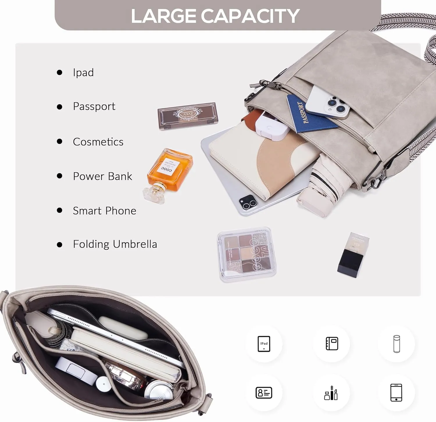 Crossbody Bags For Women Medium Crossbody Travel Purses with 4 Card Slots Leather Shoulder Handbags