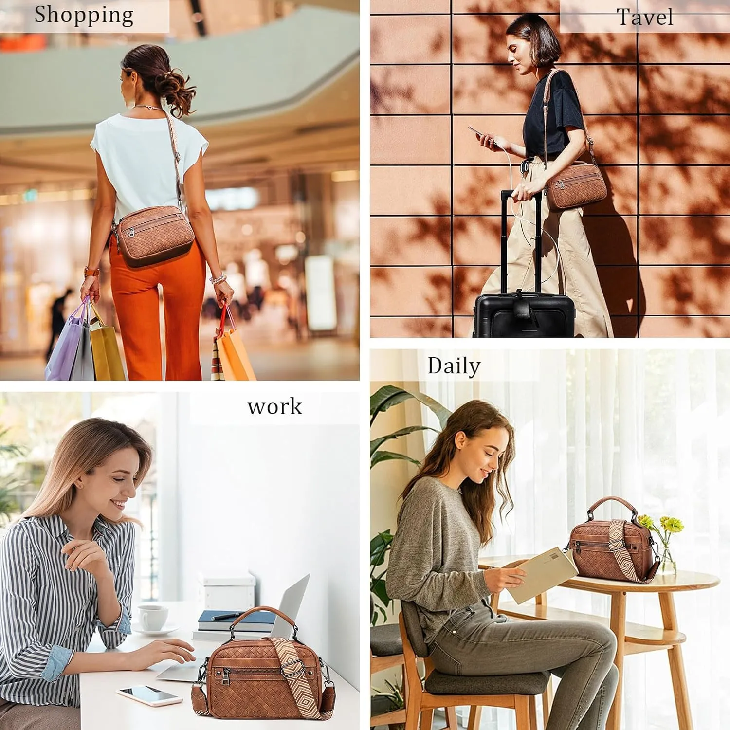 Crossbody Bags for Women Vegan Leather Shoulder Handbags Small Cross Body Purses for Women Trendy with Wide Strap