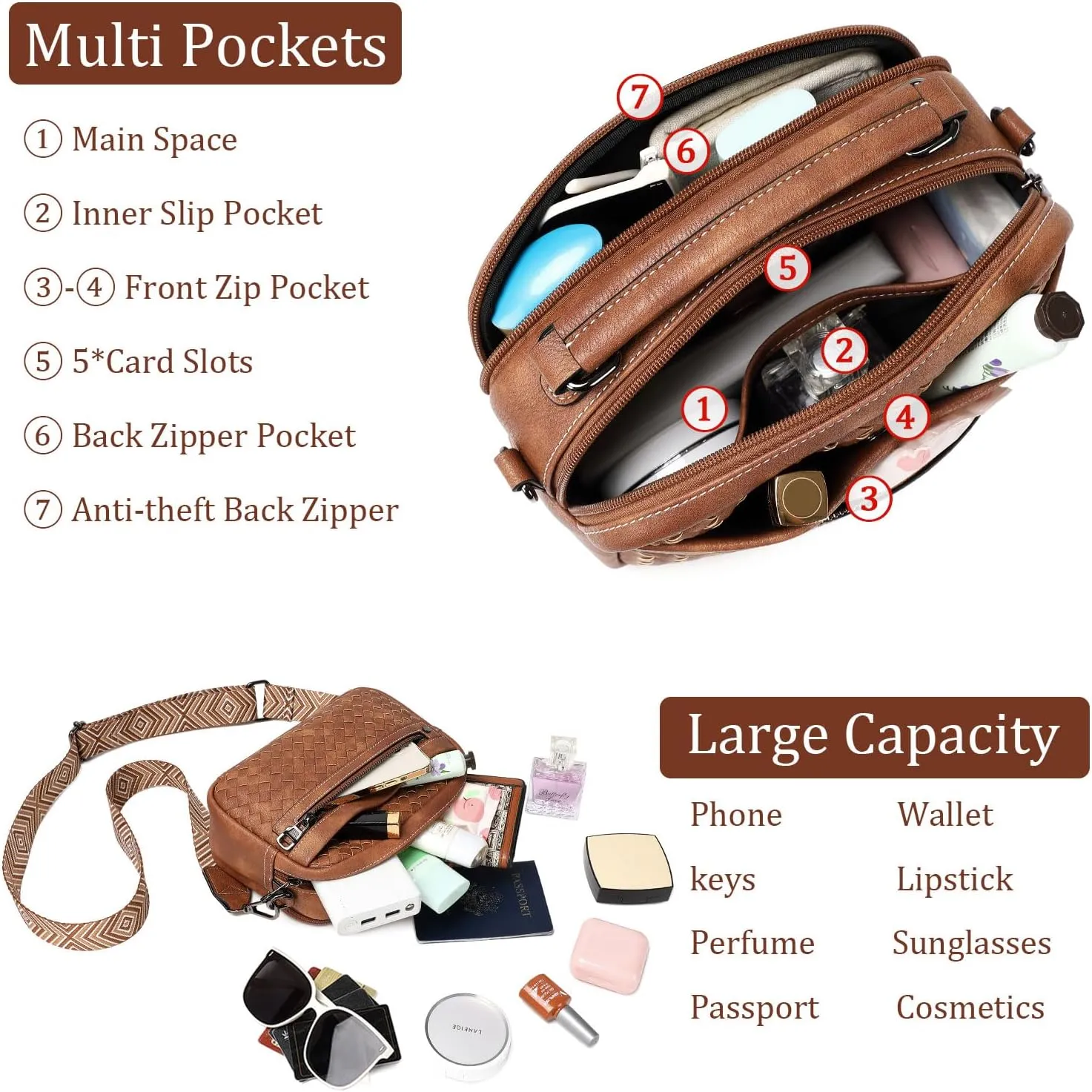 Crossbody Bags for Women Vegan Leather Shoulder Handbags Small Cross Body Purses for Women Trendy with Wide Strap