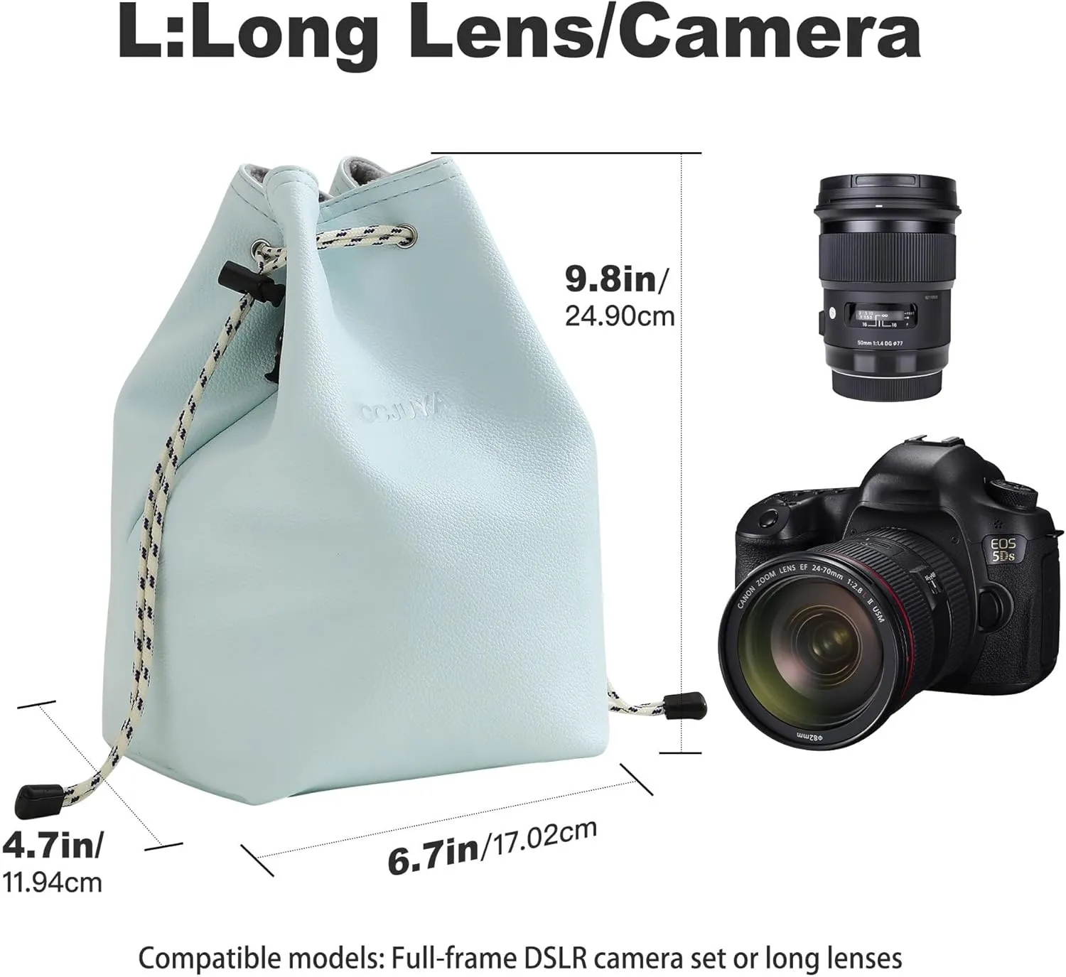 Crossbody Camera Case - Waterproof Leather DSLR/SLR Camera Bag with Removable Strap for Men and Women (Light Blue, Large)