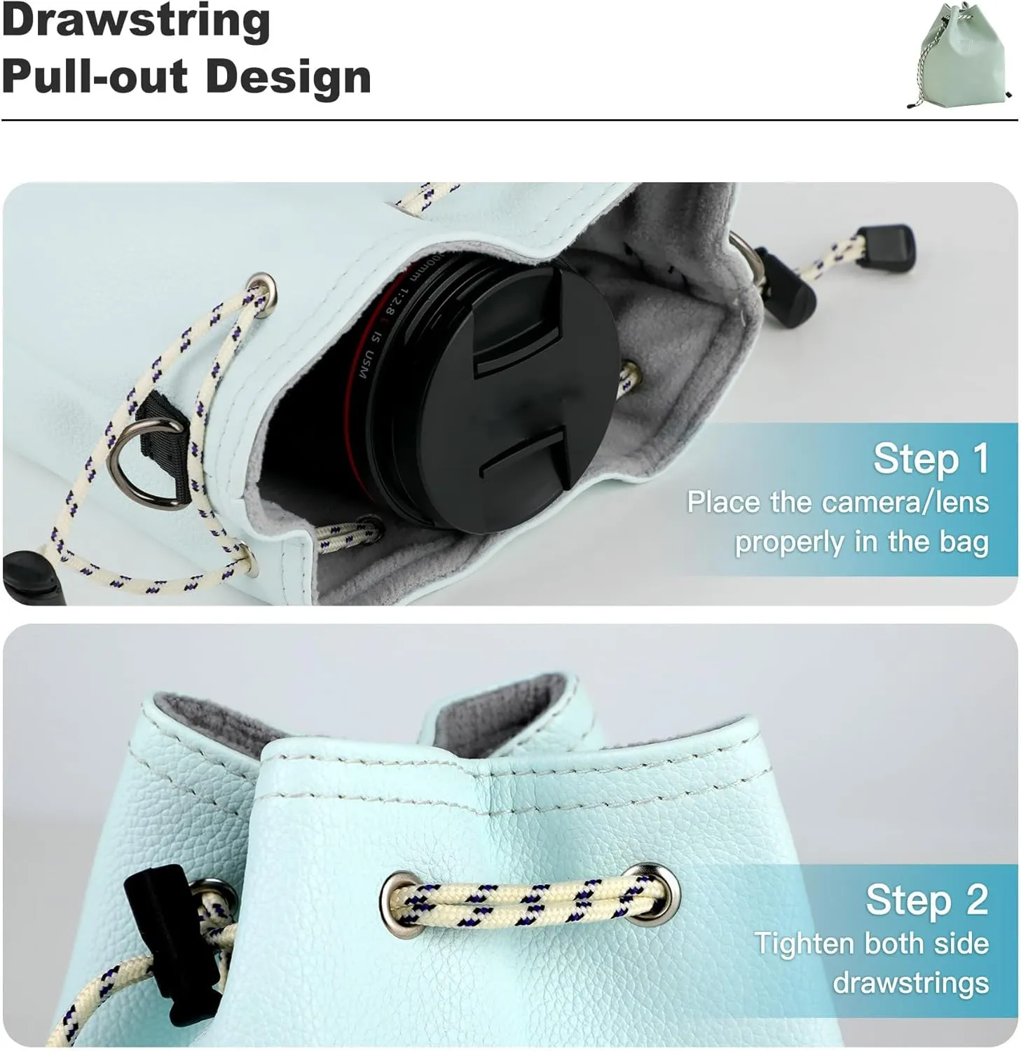 Crossbody Camera Case - Waterproof Leather DSLR/SLR Camera Bag with Removable Strap for Men and Women (Light Blue, Large)