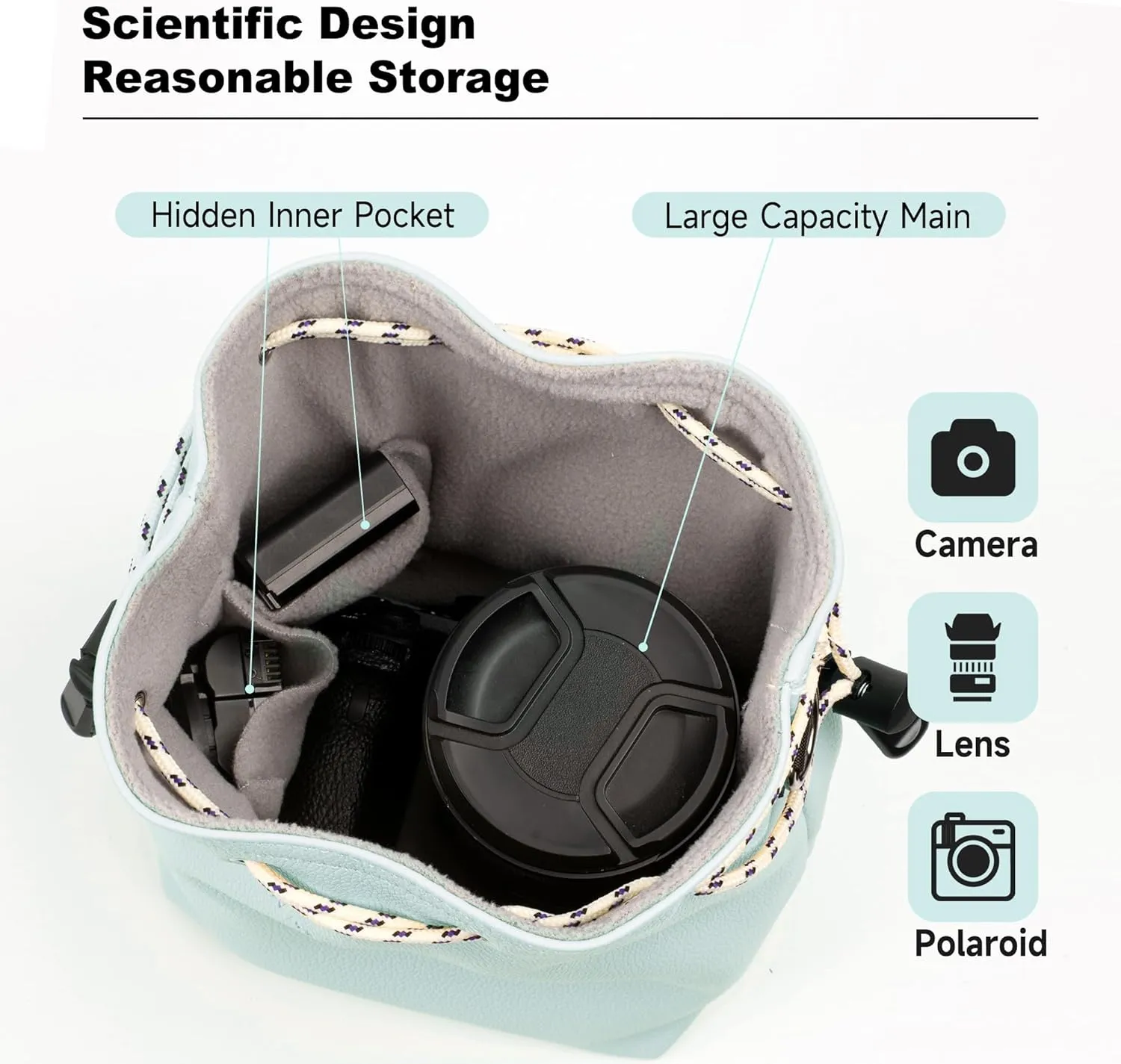 Crossbody Camera Case - Waterproof Leather DSLR/SLR Camera Bag with Removable Strap for Men and Women (Light Blue, Large)