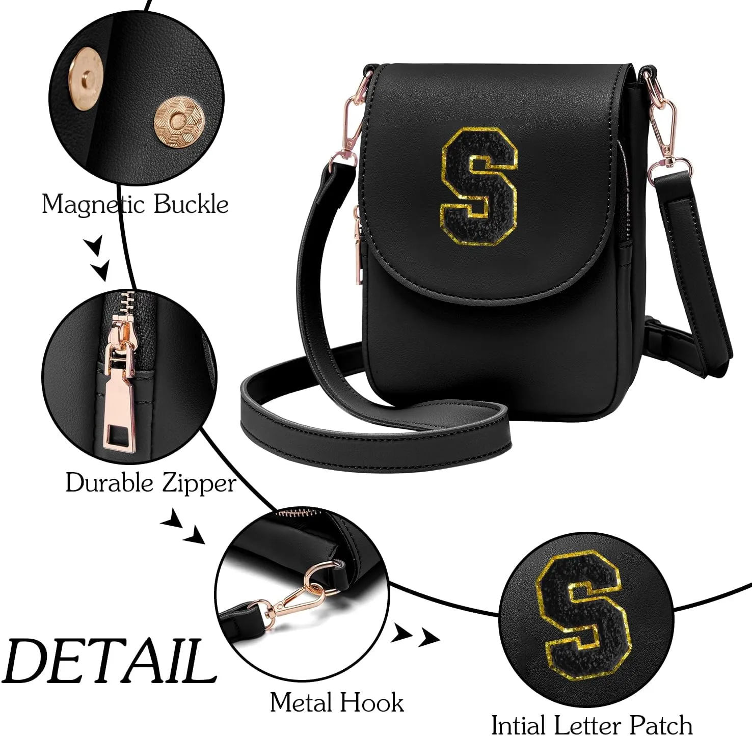 Crossbody Purse for Teen Girls Small Initial Cell Phone Toddler Purse Leather Triple Compartment Crossbody Bags