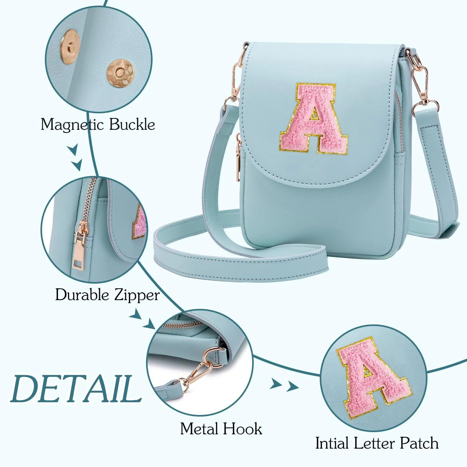Crossbody Purse for Teen Girls Small Initial Cell Phone Toddler Purse Leather Triple Compartment Crossbody Bags