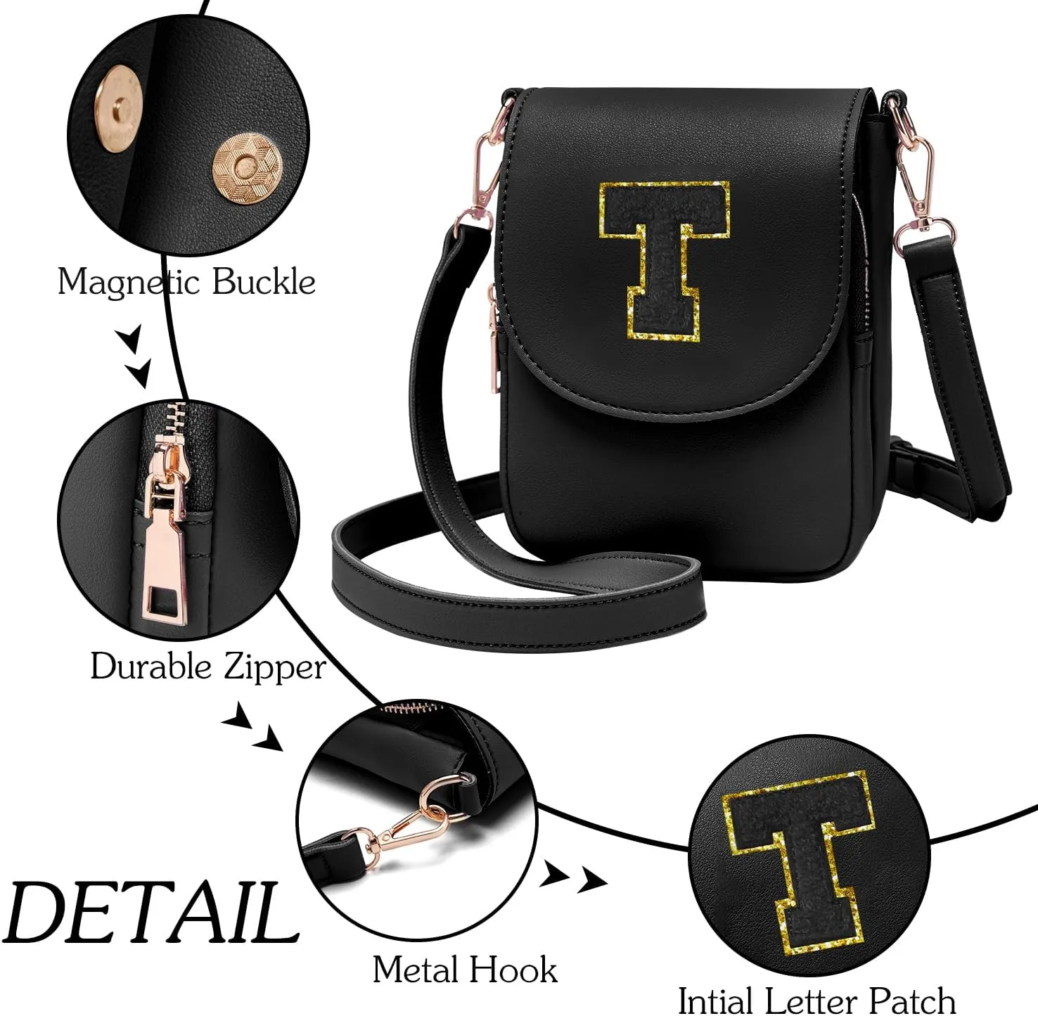 Crossbody Purse for Teen Girls Small Initial Cell Phone Toddler Purse Leather Triple Compartment Crossbody Bags