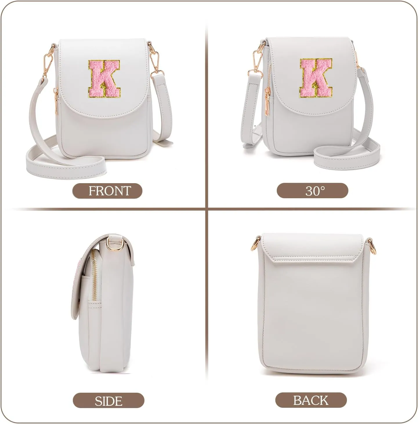 Crossbody Purse for Teen Girls Small Initial Cell Phone Toddler Purse Leather Triple Compartment Crossbody Bags