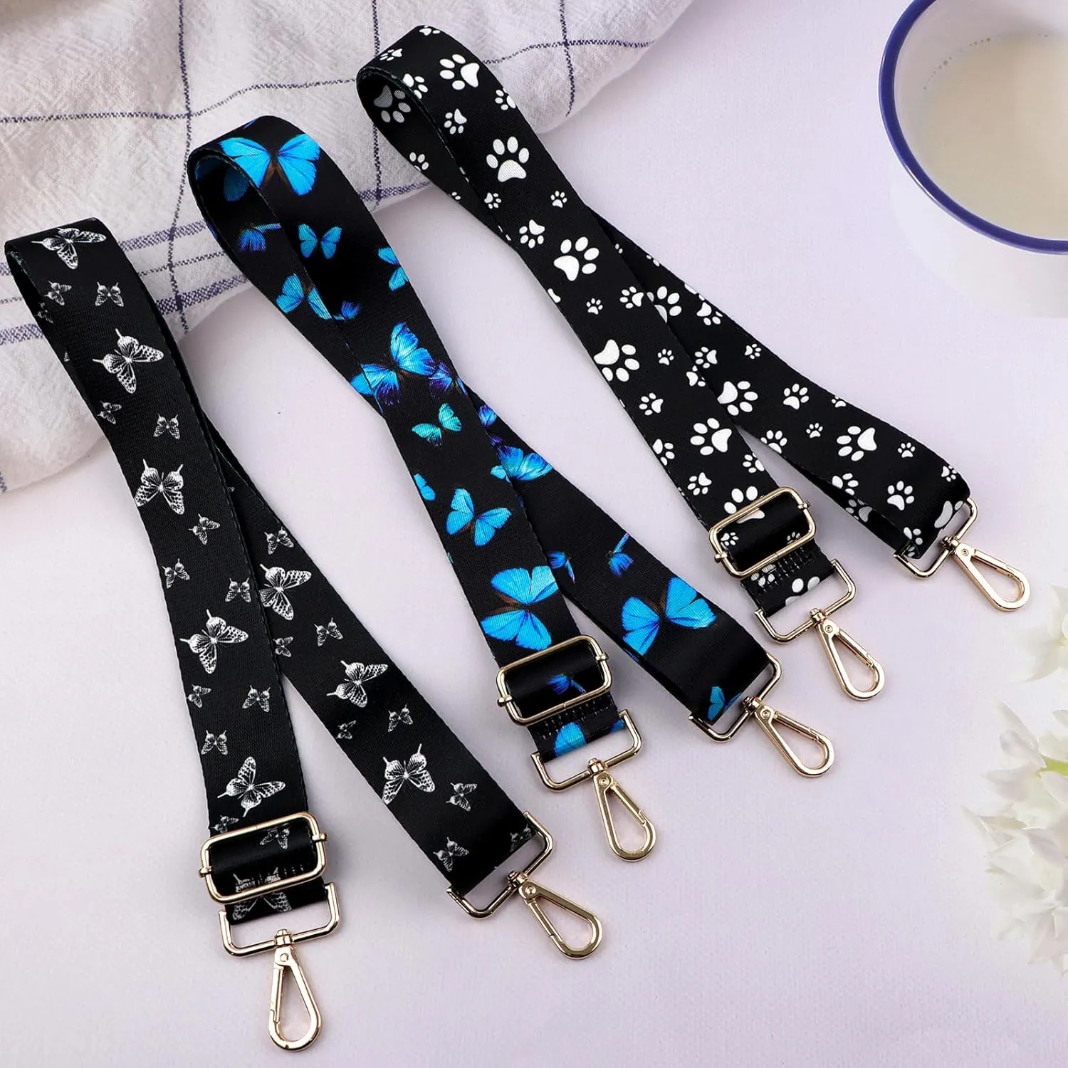 Crossbody Purse Strap for Women Men, Replacement Bag Belt Strap for Purse Handbag Guitar Camera, Adjustable Canvas Wide Shoulder Strap with Golden Hooks