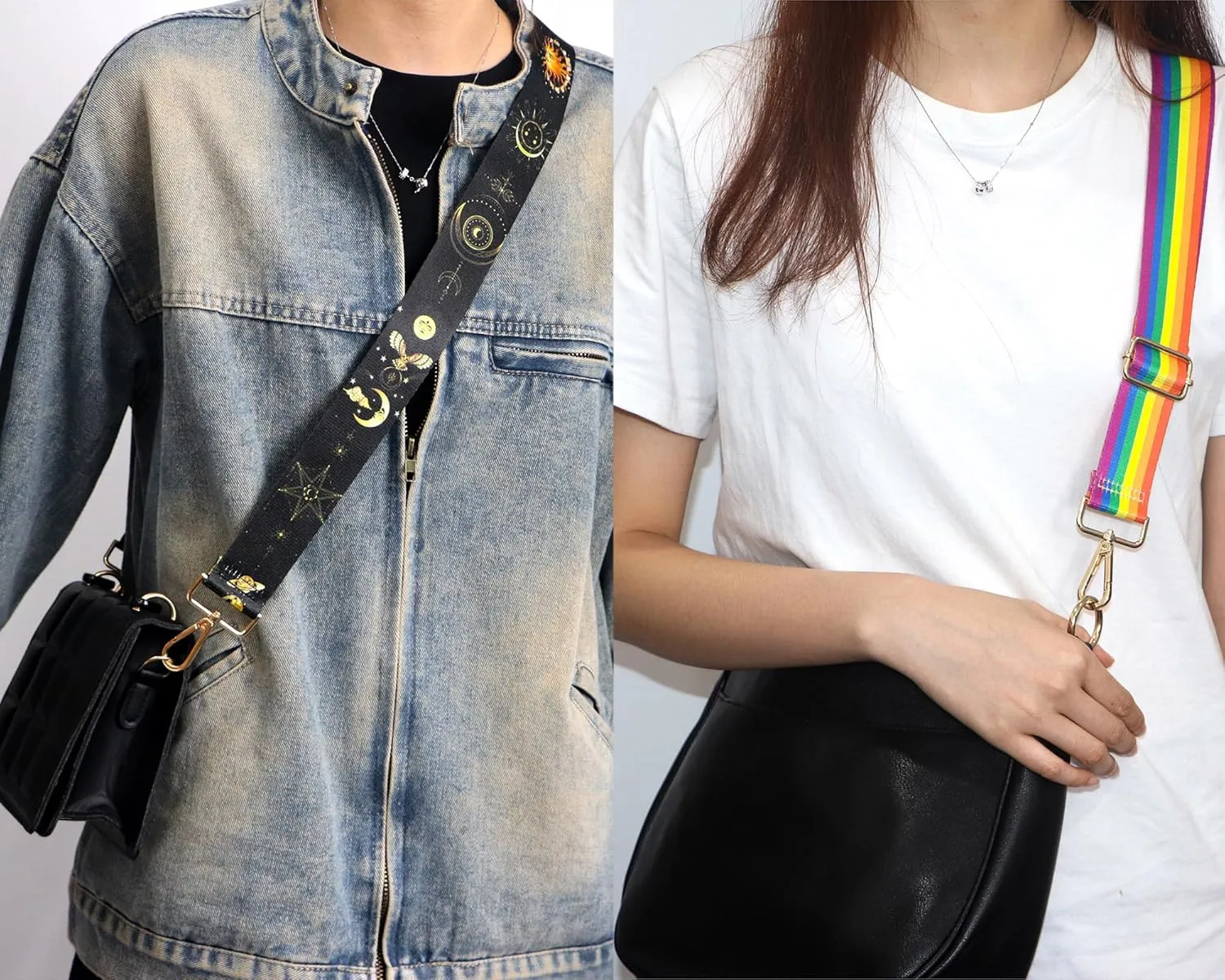 Crossbody Purse Strap for Women Men, Replacement Bag Belt Strap for Purse Handbag Guitar Camera, Adjustable Canvas Wide Shoulder Strap with Golden Hooks