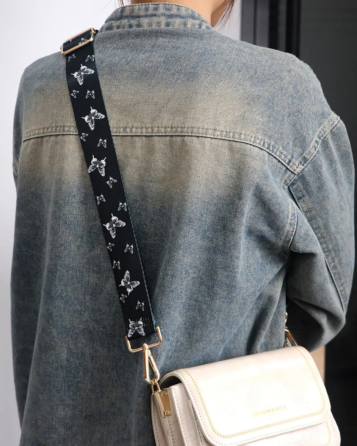 Crossbody Purse Strap for Women Men, Replacement Bag Belt Strap for Purse Handbag Guitar Camera, Adjustable Canvas Wide Shoulder Strap with Golden Hooks