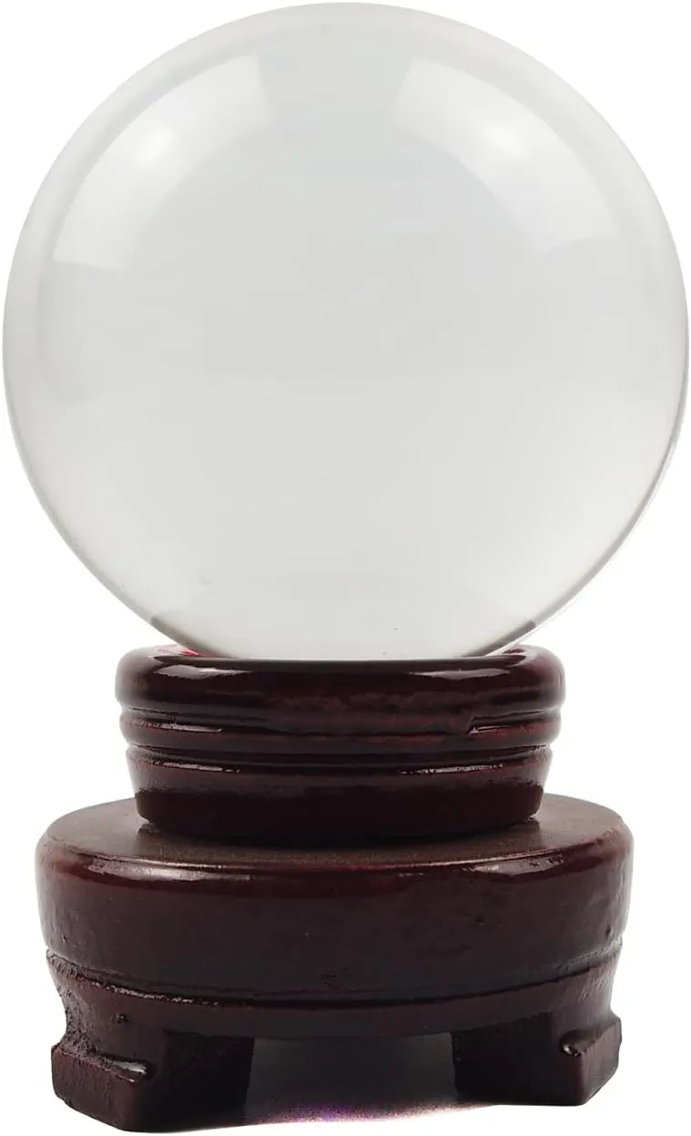 Crystal Ball, Glass Balls, Decorative Balls, Clear Crystal Ball with Wooden Stand, K9 Glass Ball for Home Decoration, Photography, FengShui,Fortune Teller Accessories (100mm)