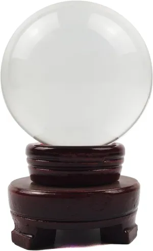 Crystal Ball, Glass Balls, Decorative Balls, Clear Crystal Ball with Wooden Stand, K9 Glass Ball for Home Decoration, Photography, FengShui,Fortune Teller Accessories (100mm)