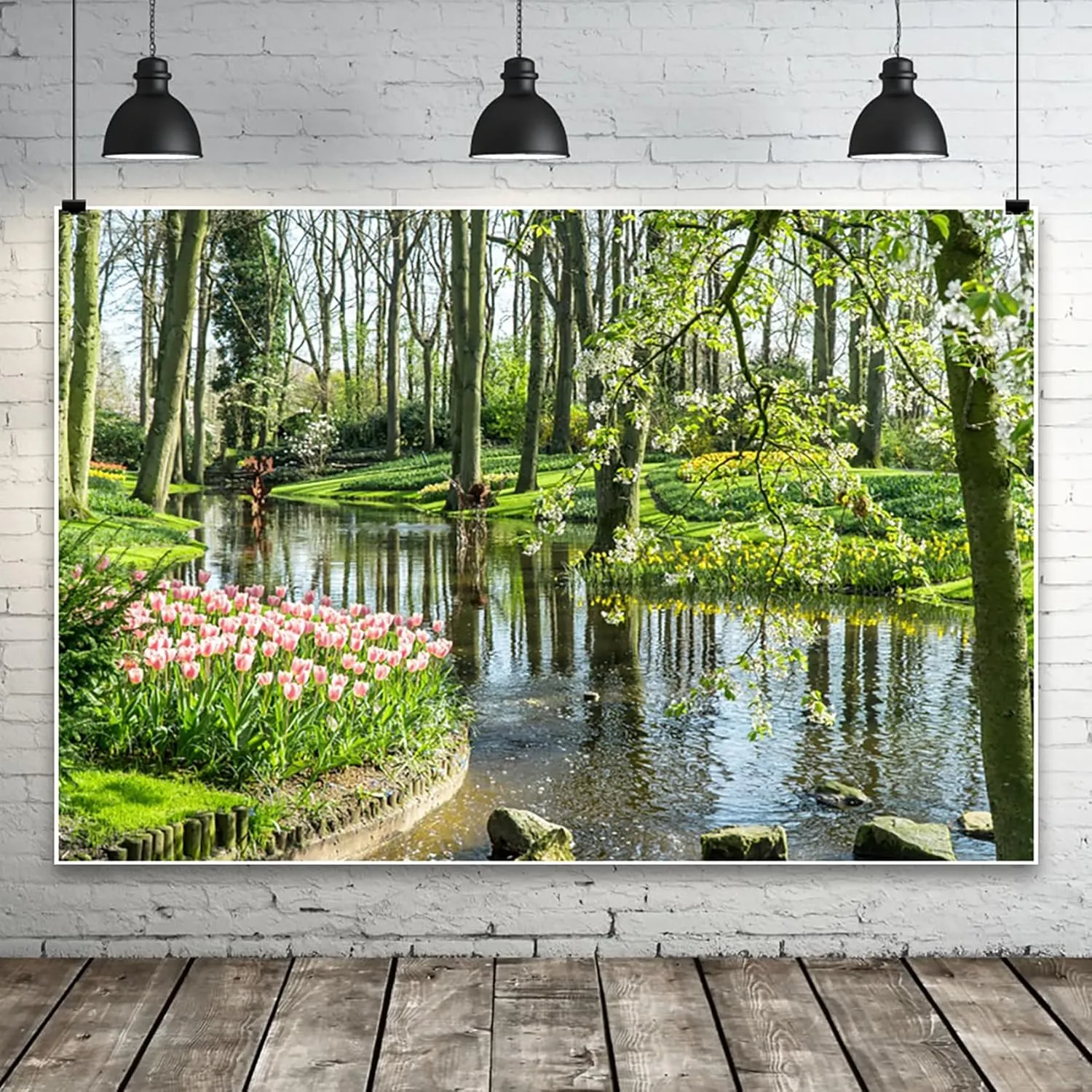 CSFOTO 12x8ft Spring Park Backdrop Country Field Nature Landscape Grass Trees River Background for Photography Spring Forest Park Outdoor Picnic Photo Background