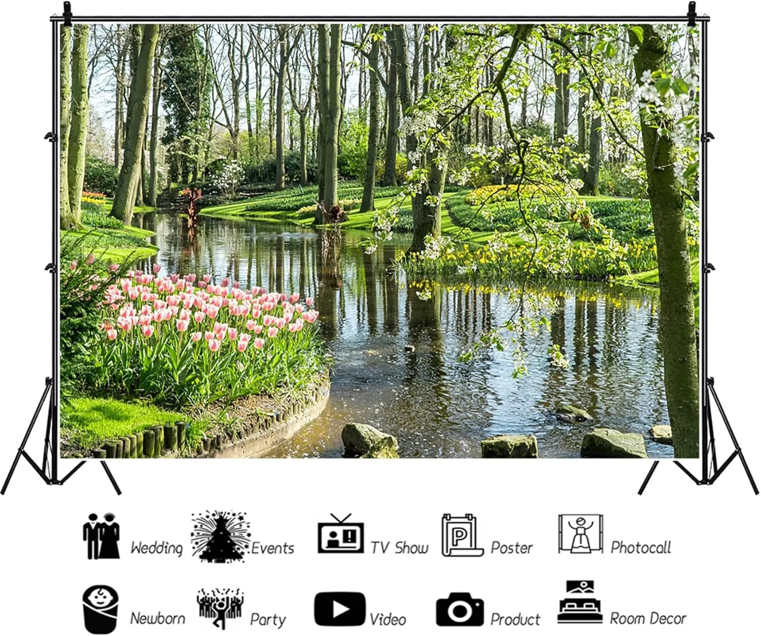 CSFOTO 12x8ft Spring Park Backdrop Country Field Nature Landscape Grass Trees River Background for Photography Spring Forest Park Outdoor Picnic Photo Background