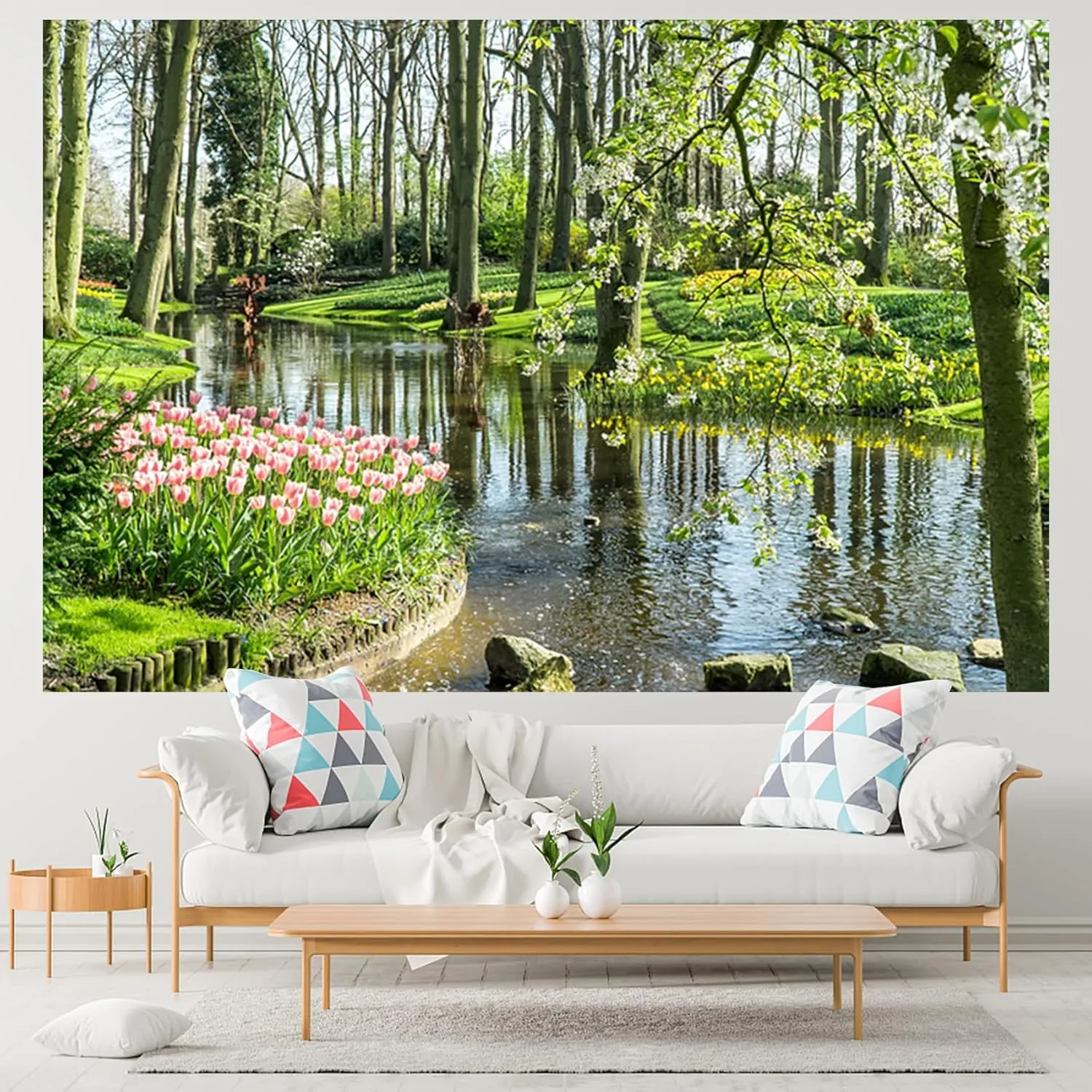 CSFOTO 12x8ft Spring Park Backdrop Country Field Nature Landscape Grass Trees River Background for Photography Spring Forest Park Outdoor Picnic Photo Background