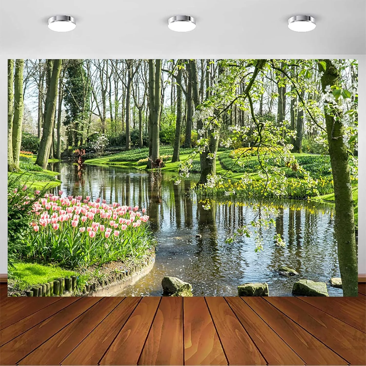 CSFOTO 12x8ft Spring Park Backdrop Country Field Nature Landscape Grass Trees River Background for Photography Spring Forest Park Outdoor Picnic Photo Background