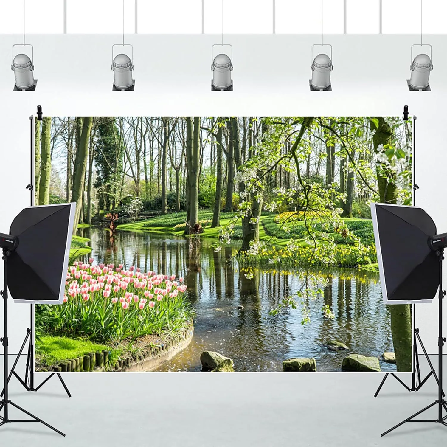 CSFOTO 12x8ft Spring Park Backdrop Country Field Nature Landscape Grass Trees River Background for Photography Spring Forest Park Outdoor Picnic Photo Background